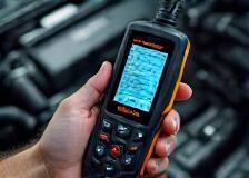 Engine Diagnostics - technician using scanner on engine