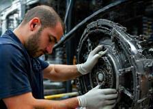 Transmission Services - technician working on car transmission system